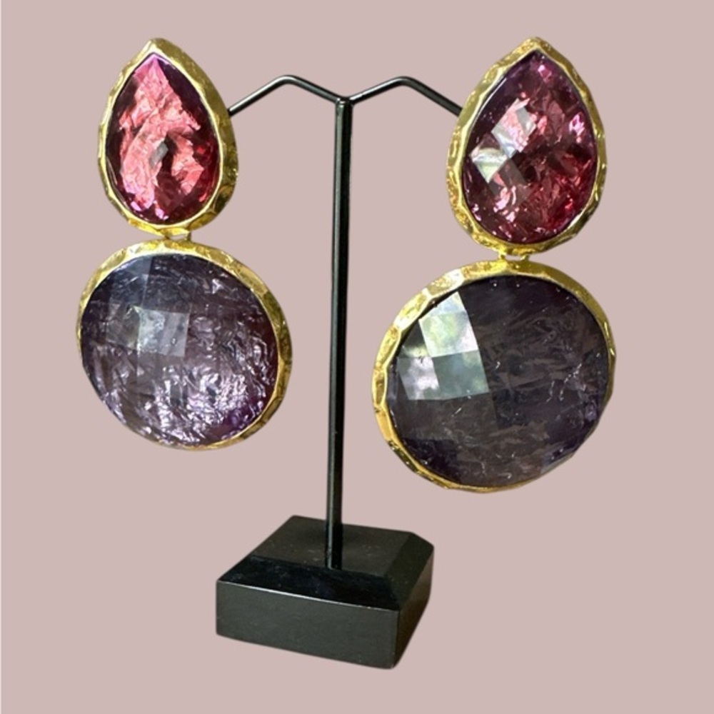 Amrita Singh Pink & Purple Faceted Statement Earrings – Bold Glam Luxe NWOT